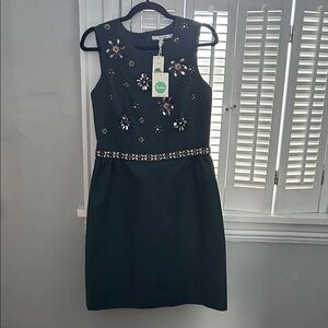 Boden Black Floral Embellished Mini Dress